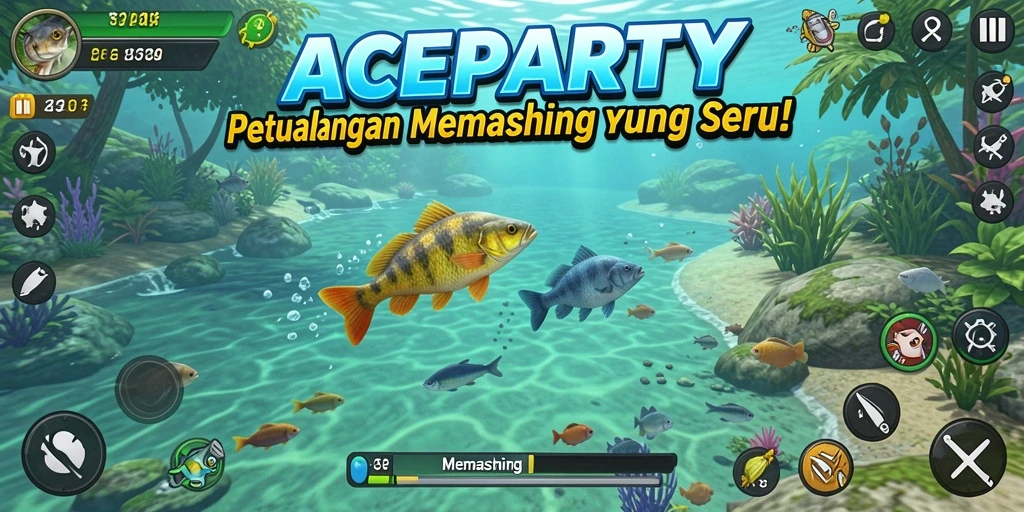 Screenshot ACEPARTY menampilkan suasana memancing yang menawan.