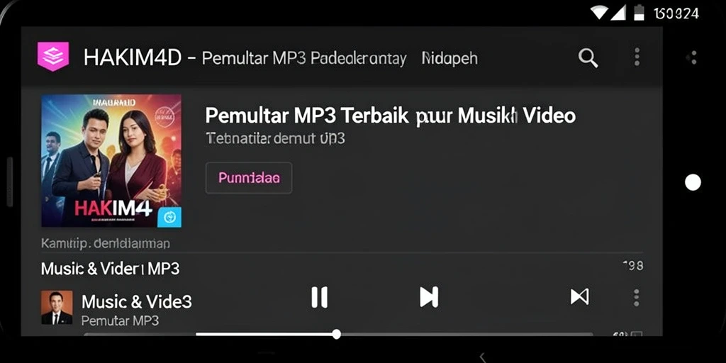Tampilan antarmuka aplikasi HAKIM4D untuk Pemutar MP3 yang sederhana dan modern.